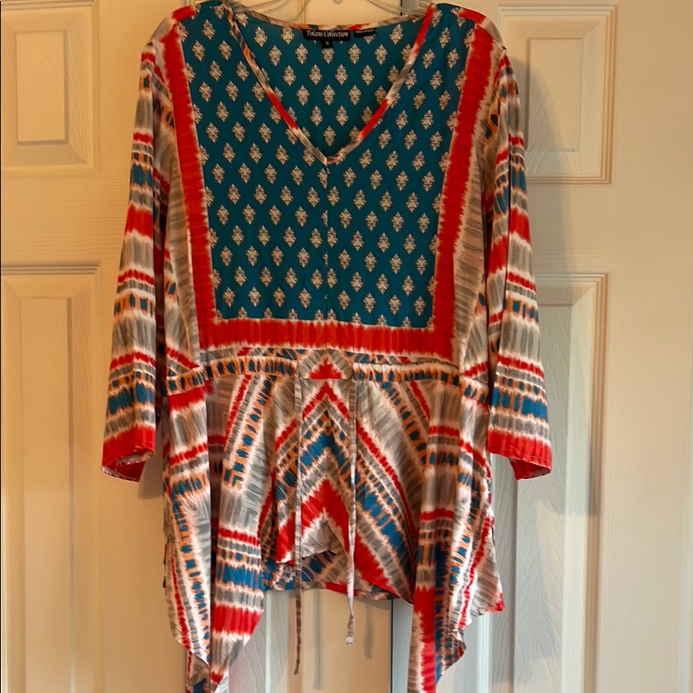 Tolani Red and Blue Handkerchief Blouse